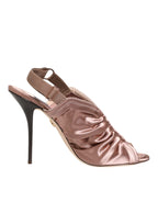 Bronze Satin Ruched Slingback Sandals Shoes