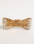 Gold Brass Glas Crystal Faux Pearl Embellished Brooch