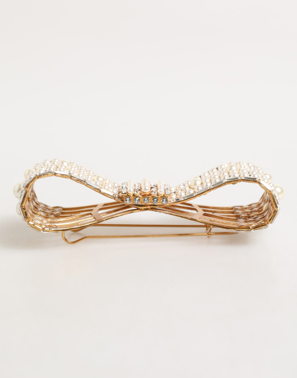Gold Brass Glas Crystal Faux Pearl Embellished Brooch