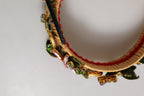 Multicolor Crystal Floral Gold Green Velvet Crown Headband