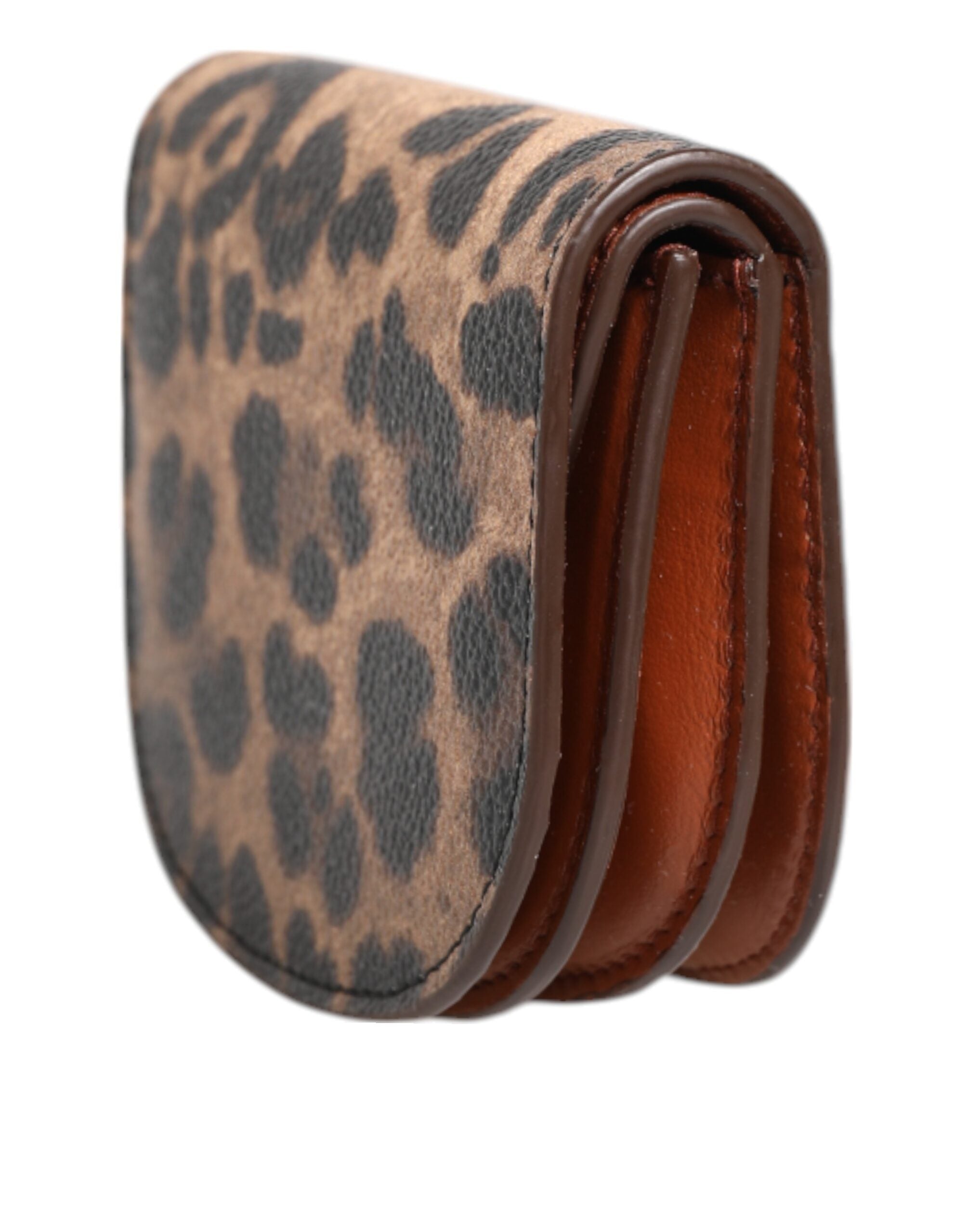 Brown Leopard Print Calf Leather Small Coin Purse Wallet