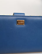 Blue Leather Continental Tile Print Zip Card Holder Purse Wallet