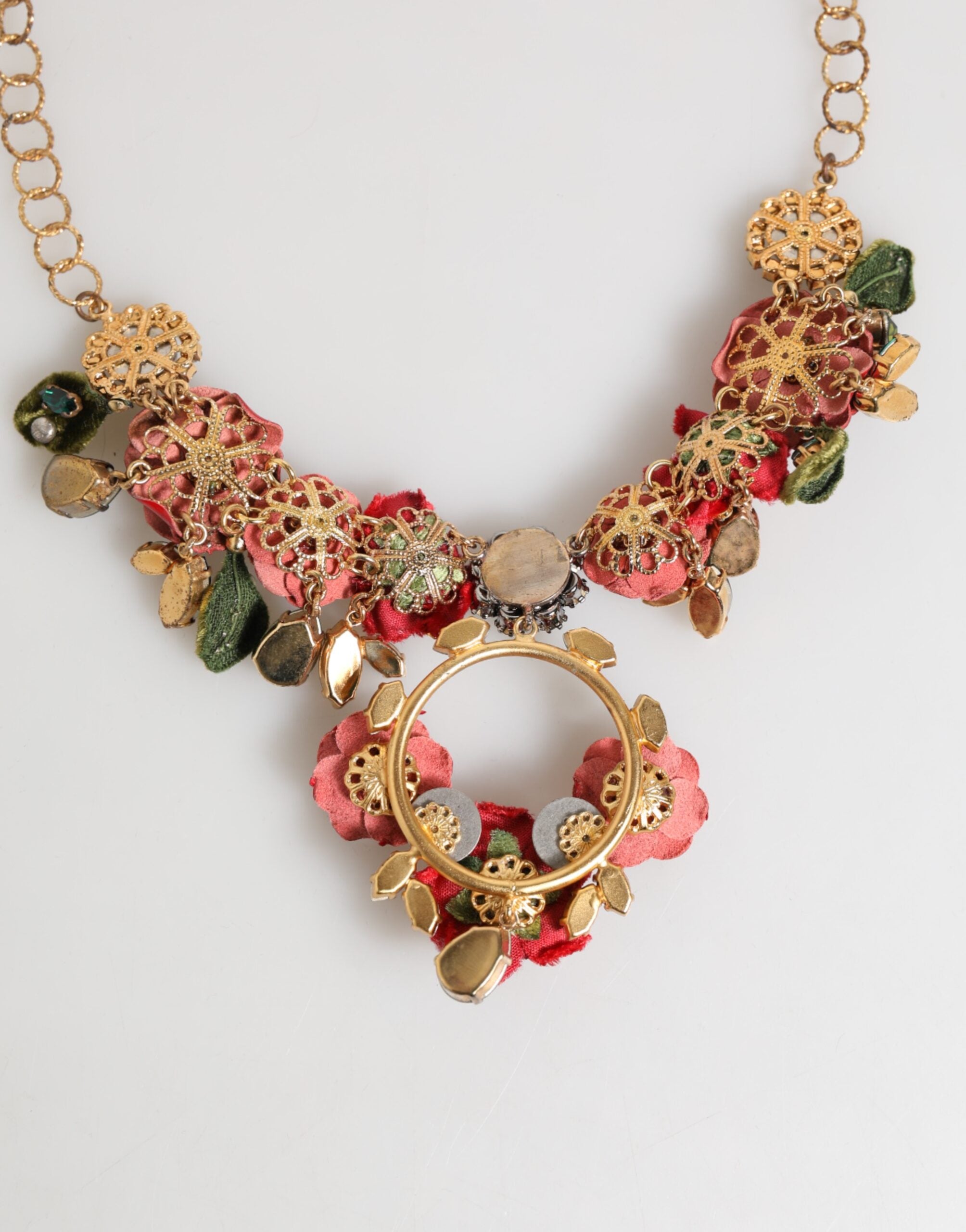 Red Rose Floral Crystal Embellished Statement Jewelry Necklace