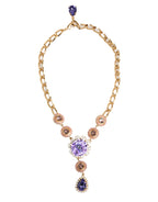Gold Brass Crystal Pearl Purple Floral Pendant Jewelry Necklace