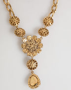 Gold Brass Crystal Pearl Purple Floral Pendant Jewelry Necklace