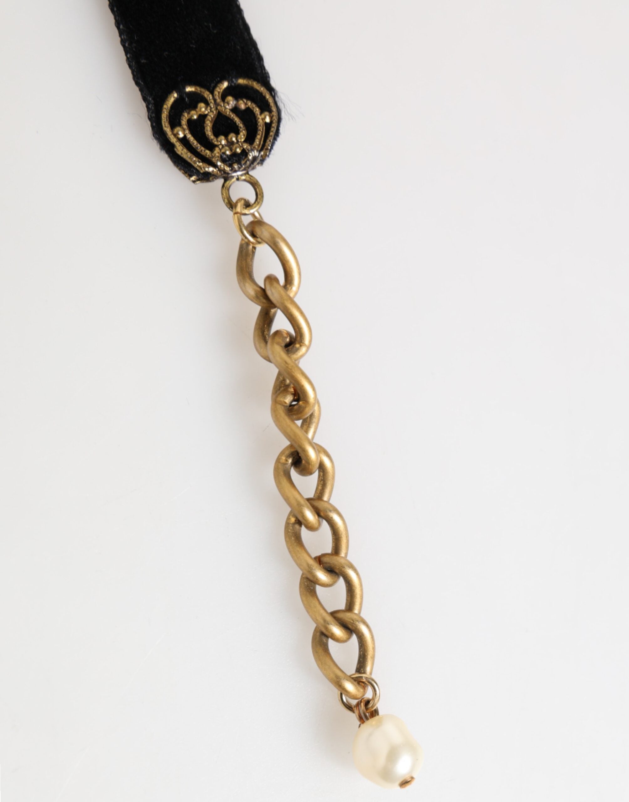 Blue Floral Appliqué Velvet Choker Crystal Beads Necklace