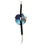 Blue Floral Appliqué Velvet Choker Crystal Beads Necklace
