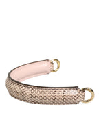 Beige Brown Snakeskin Leather Gold Ring Shoulder Strap