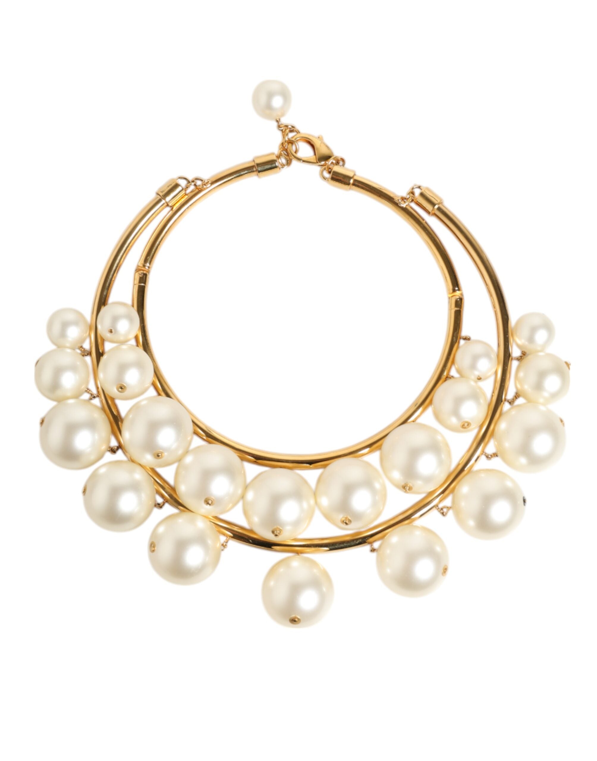 Gold Brass Faux Pearl Crystal Statement Luxury Jewelry Necklace