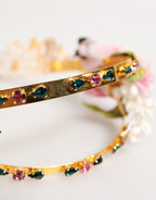 Gold Floral Tiara Pink Roses Crystal Crown Headband