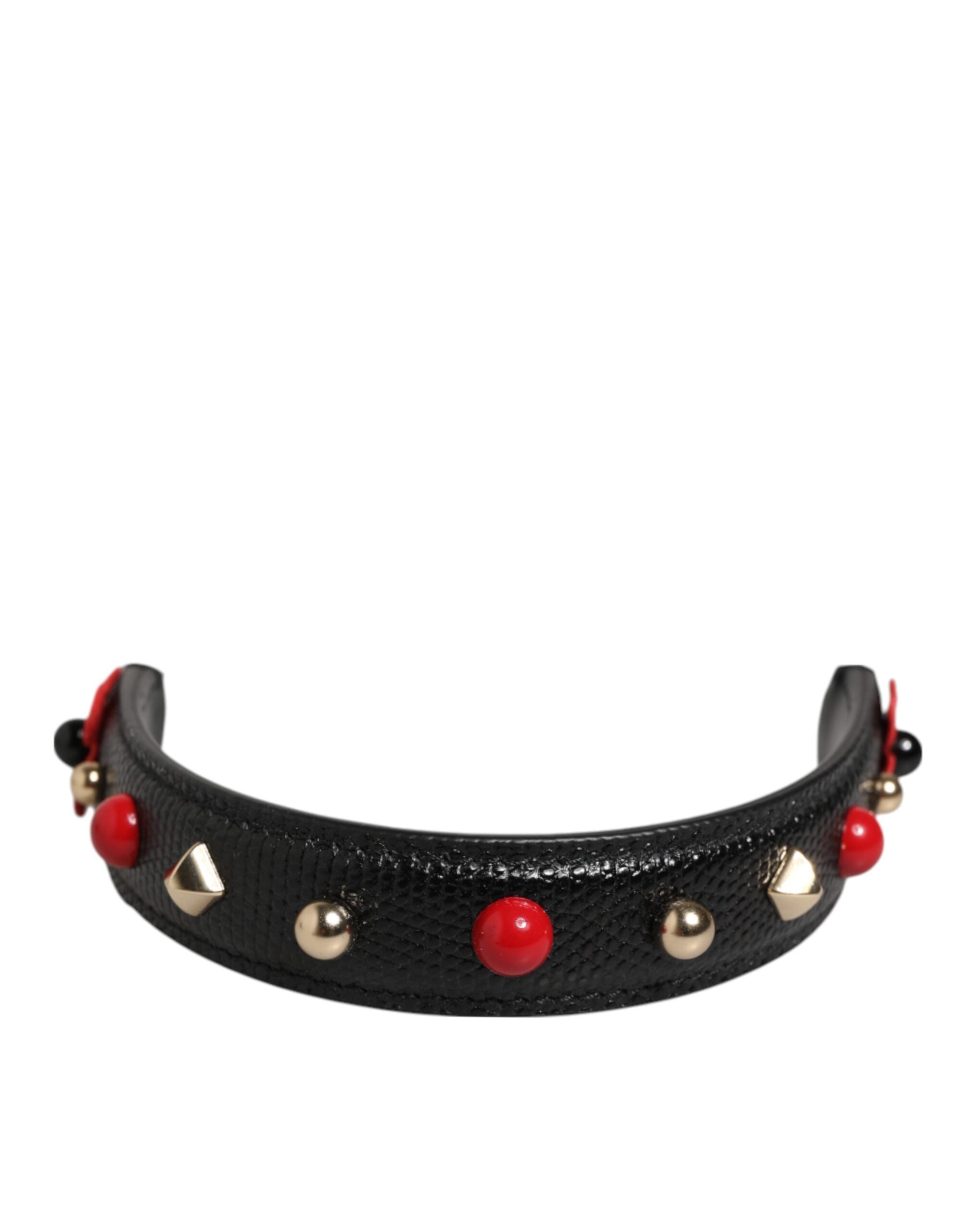 Black Embellished Leather Bag Handle Women Shoulder Strap