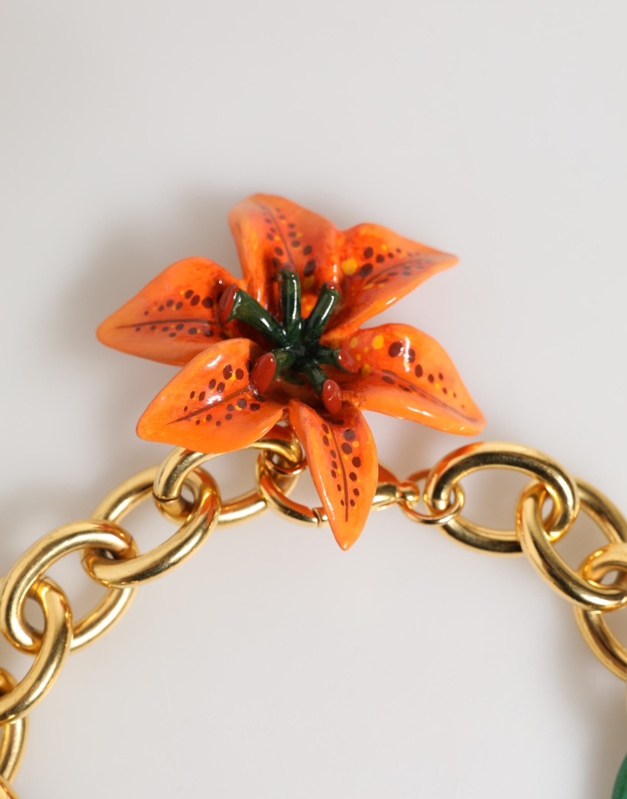 Multicolor Gold Brass Tiger Lily Floral Chai Necklace