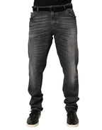 Black Gray Wash Slim Fit Straight Leg Denim Jeans