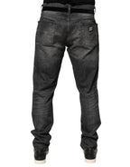 Black Gray Wash Slim Fit Straight Leg Denim Jeans