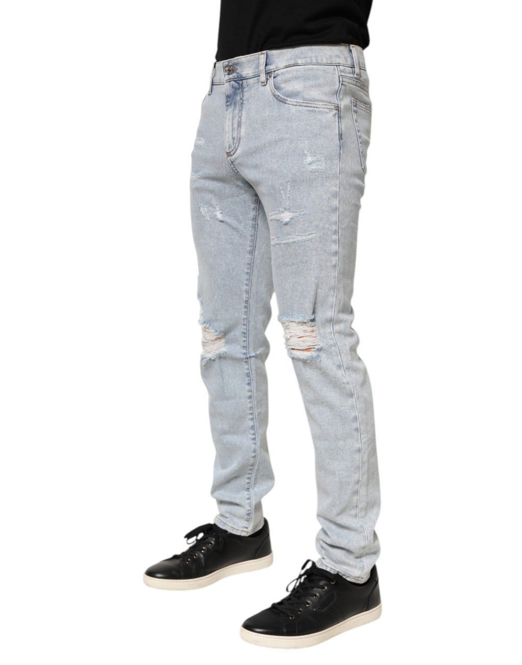 Light Blue Distressed Slim Fit Ripped Denim Jeans