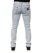 Light Blue Distressed Slim Fit Ripped Denim Jeans