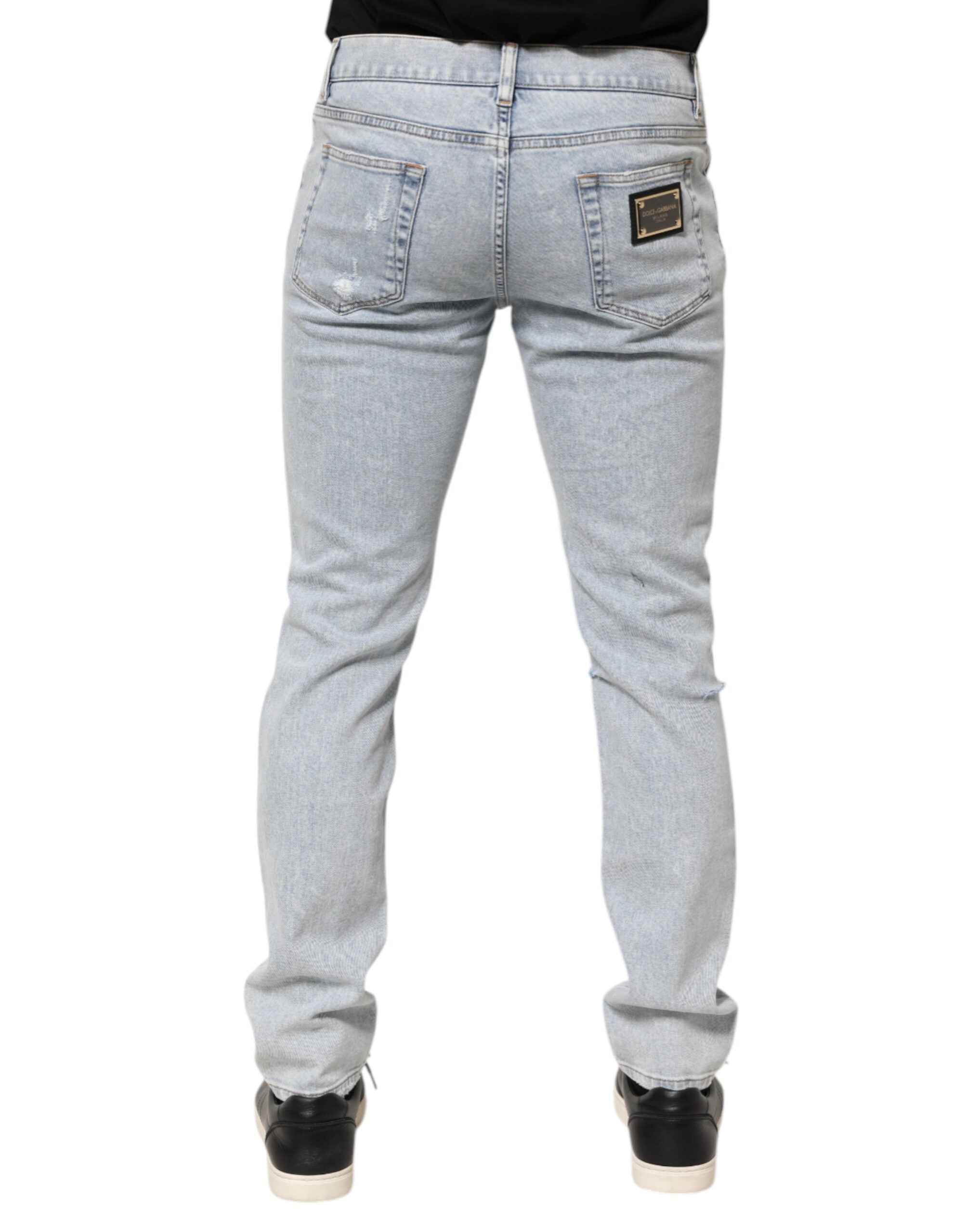 Light Blue Distressed Slim Fit Ripped Denim Jeans