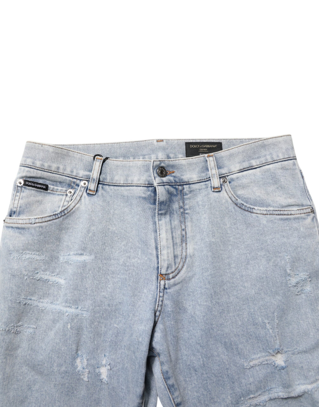 Light Blue Distressed Slim Fit Ripped Denim Jeans