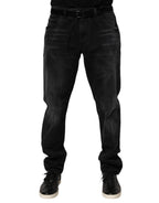 Black Washed Cotton Skinny Men Denim Jeans
