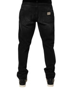 Black Washed Cotton Skinny Men Denim Jeans