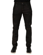 Dark Brown Tattered Cotton Skinny Denim Jeans