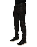 Dark Brown Tattered Cotton Skinny Denim Jeans