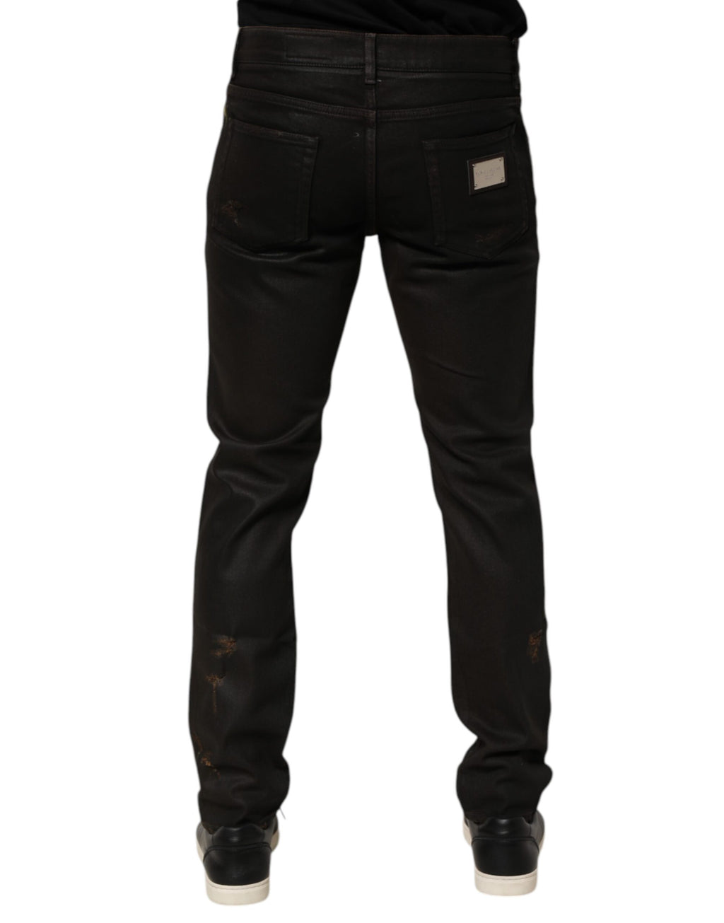 Dark Brown Tattered Cotton Skinny Denim Jeans