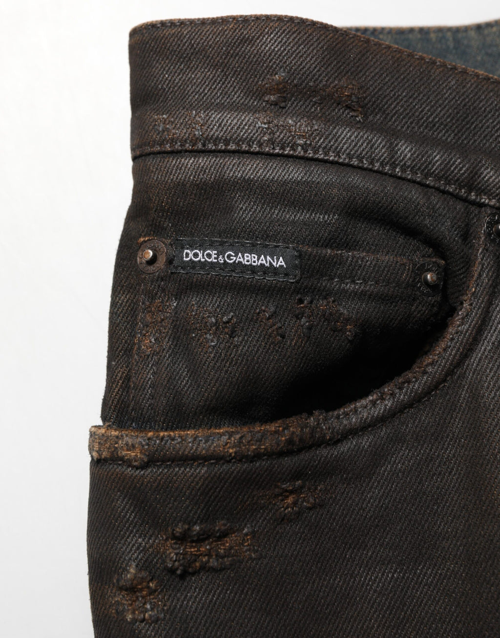 Dark Brown Tattered Cotton Skinny Denim Jeans