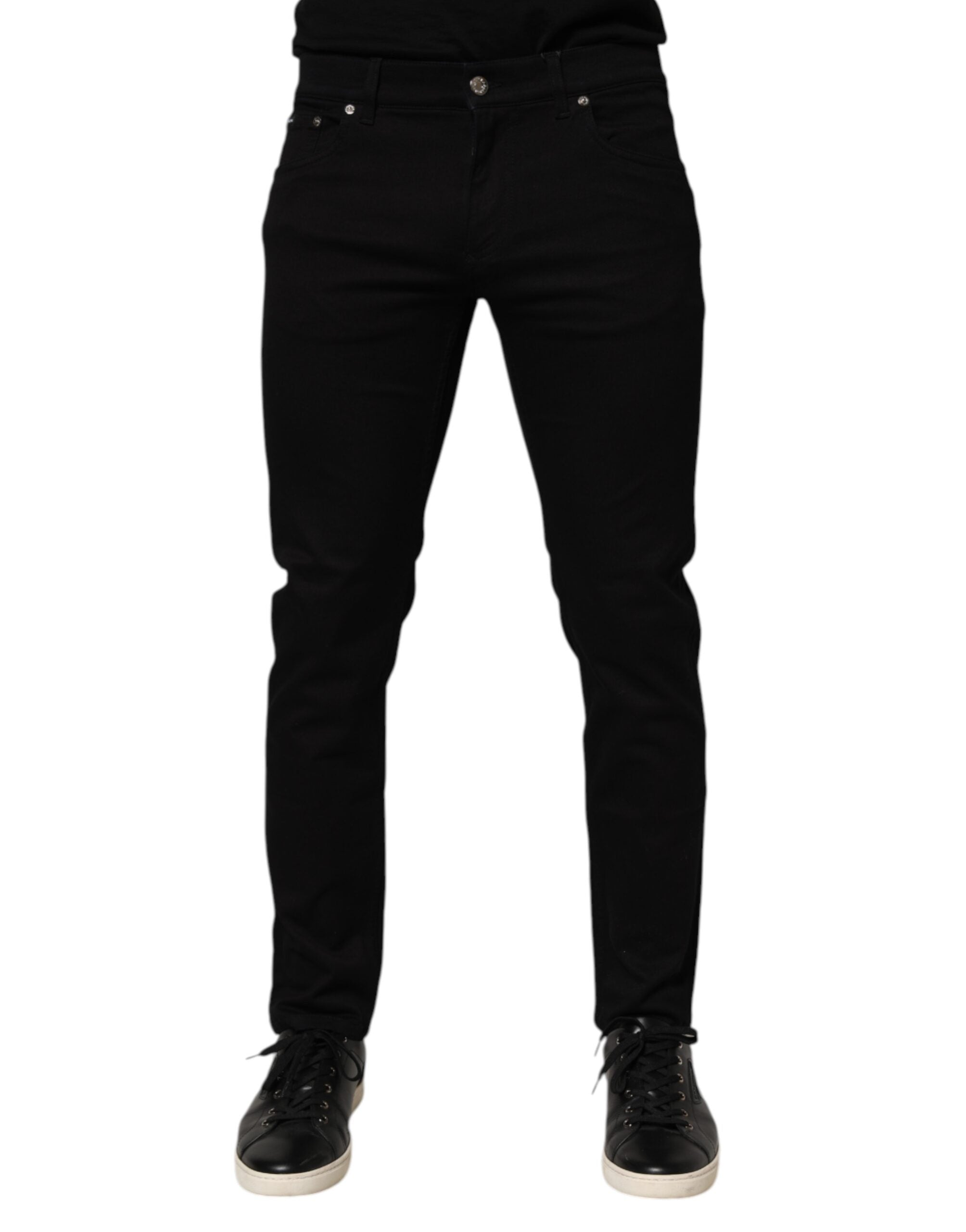 Black Cotton Blend Skinny Men Trouser Pants