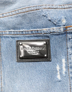 Blue Distressed Ripped Denim Pants Jeans