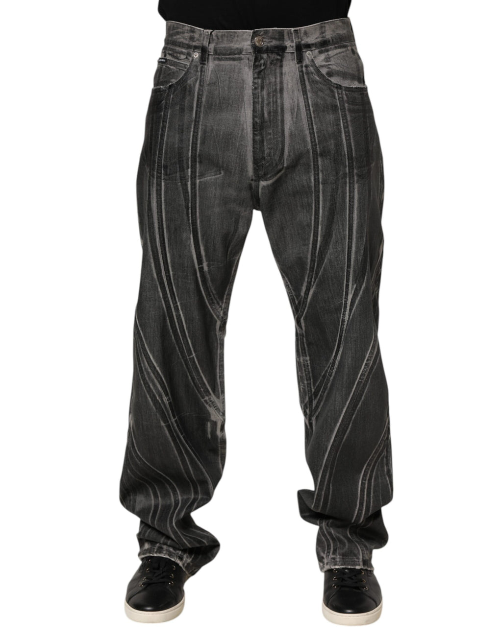 Black Grey Graphic Print Denim Pants Jeans