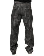 Black Grey Graphic Print Denim Pants Jeans