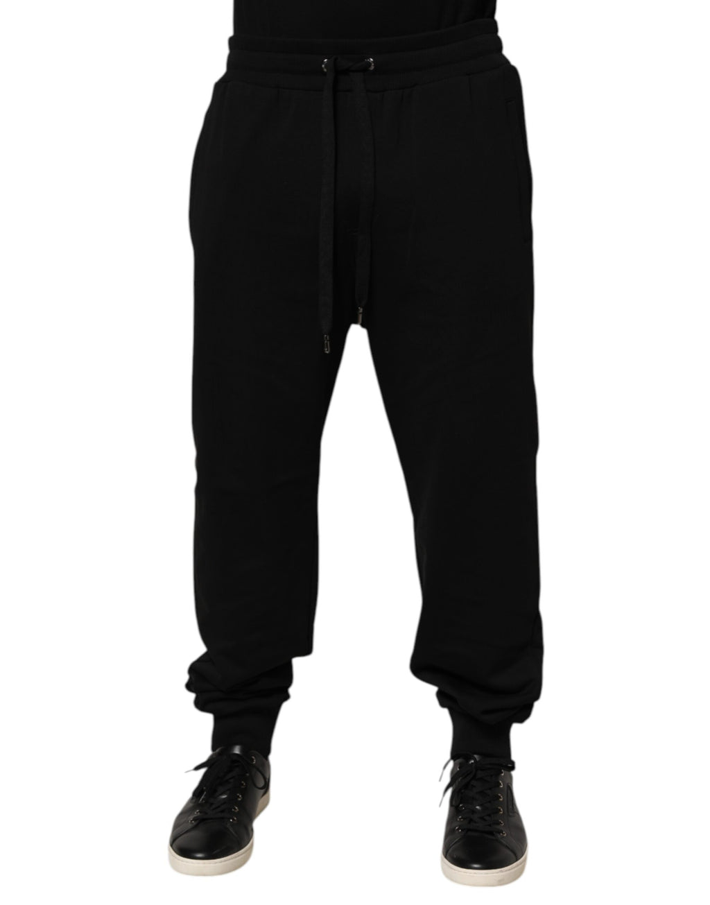 Black Cotton Drawstring Logo Sweatpants Pants