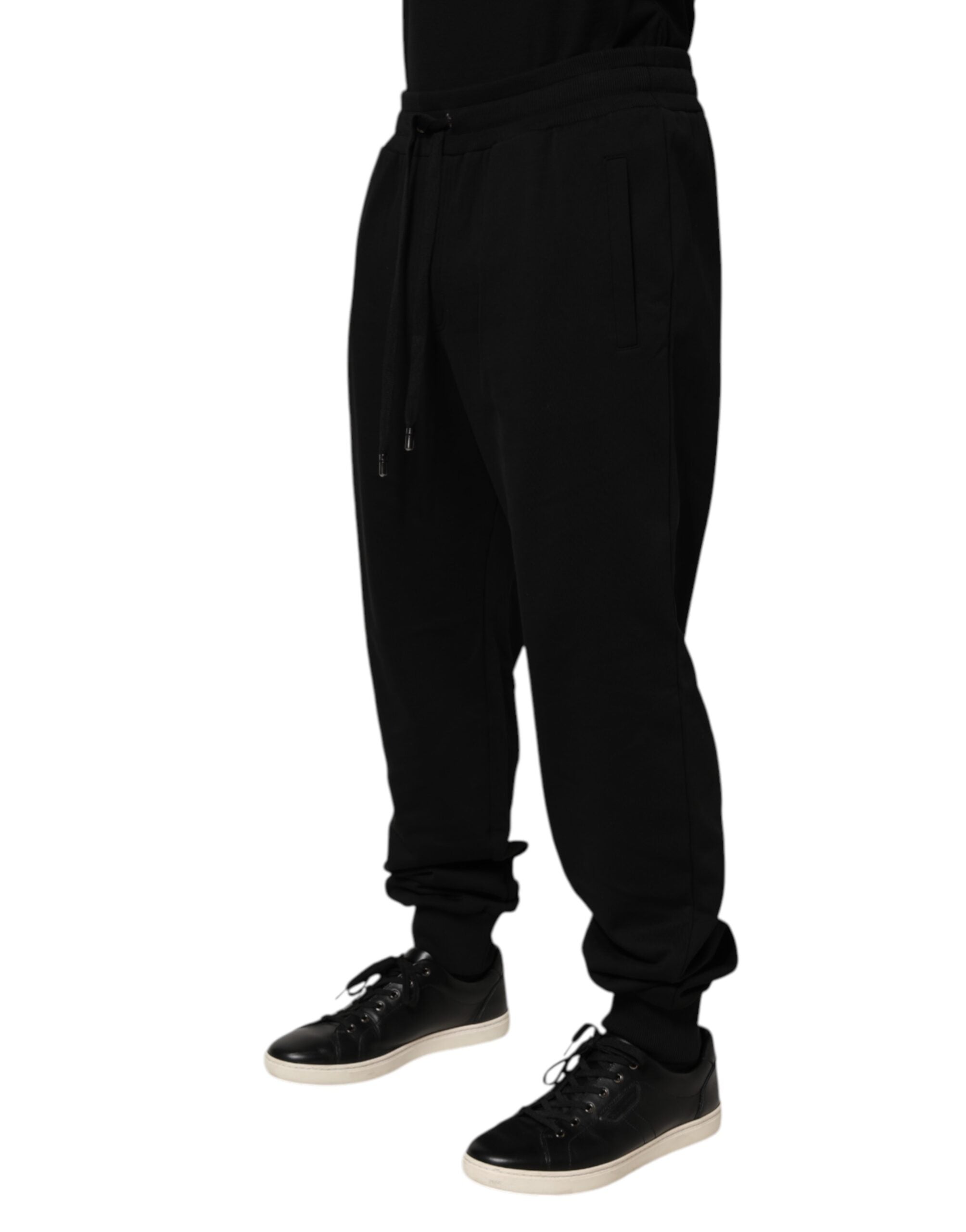 Black Cotton Drawstring Logo Sweatpants Pants