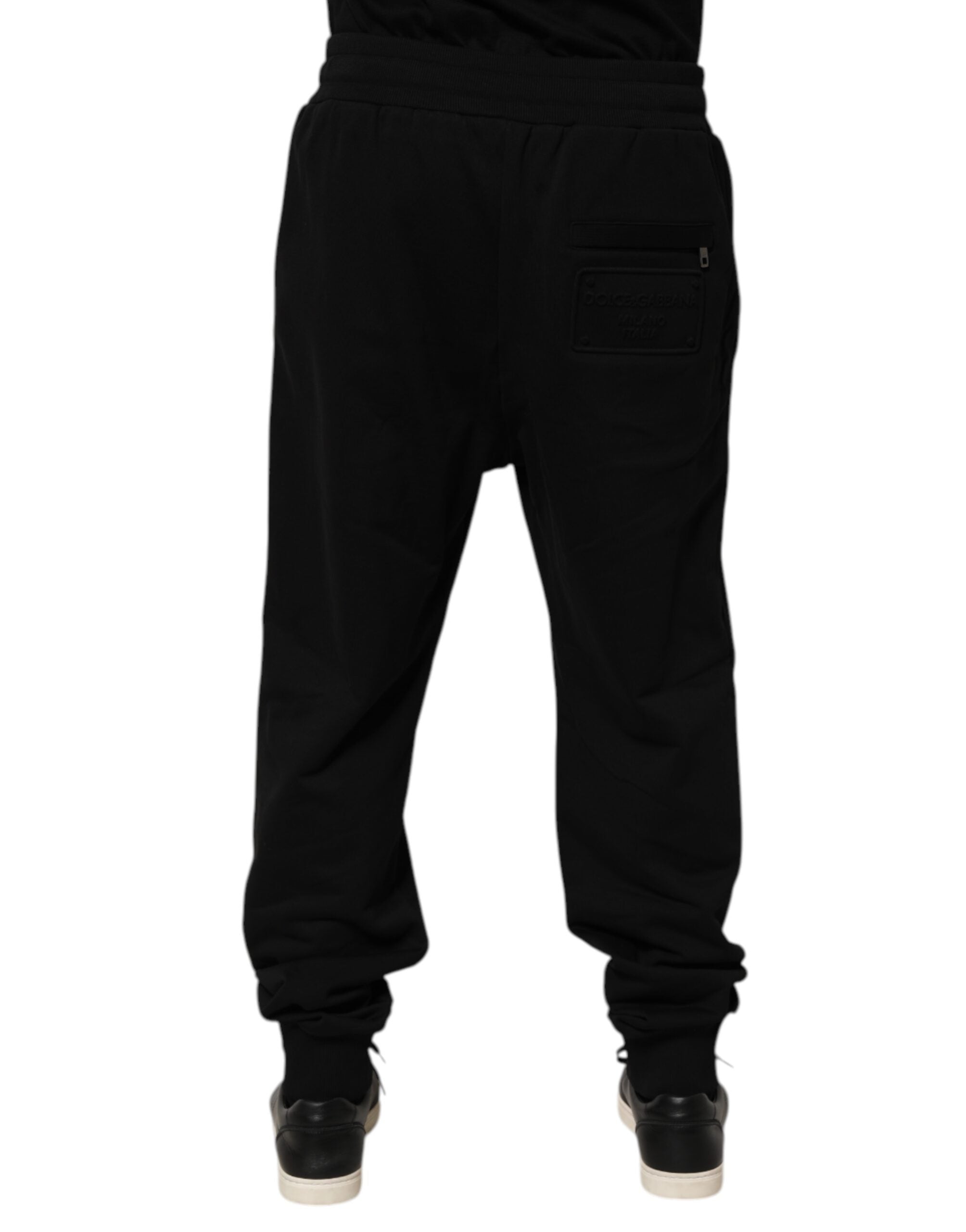 Black Cotton Drawstring Logo Sweatpants Pants