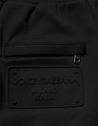 Black Cotton Drawstring Logo Sweatpants Pants