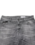 Grey Cotton Denim Slim Fit Distressed Pants Jeans