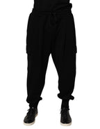 Black Cotton Blend Cargo Joggers Drawstring Pants
