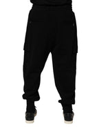 Black Cotton Blend Cargo Joggers Drawstring Pants