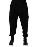 Black Cotton Blend Cargo Joggers Drawstring Pants