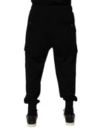 Black Cotton Blend Cargo Joggers Drawstring Pants