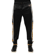 Black Gold Satin Crown Side Stripe Jogger Pants