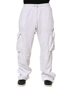 White Cotton Cargo Trousers Logo Patch Pants