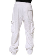 White Cotton Cargo Trousers Logo Patch Pants