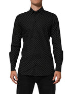 Black Polka Dot Cotton GOLD Men Formal Dress Shirt