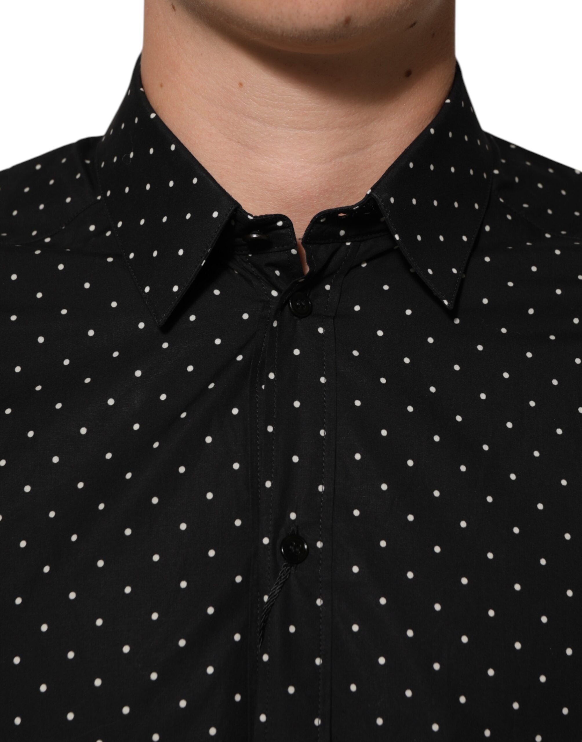 Black Polka Dot Cotton GOLD Men Formal Dress Shirt