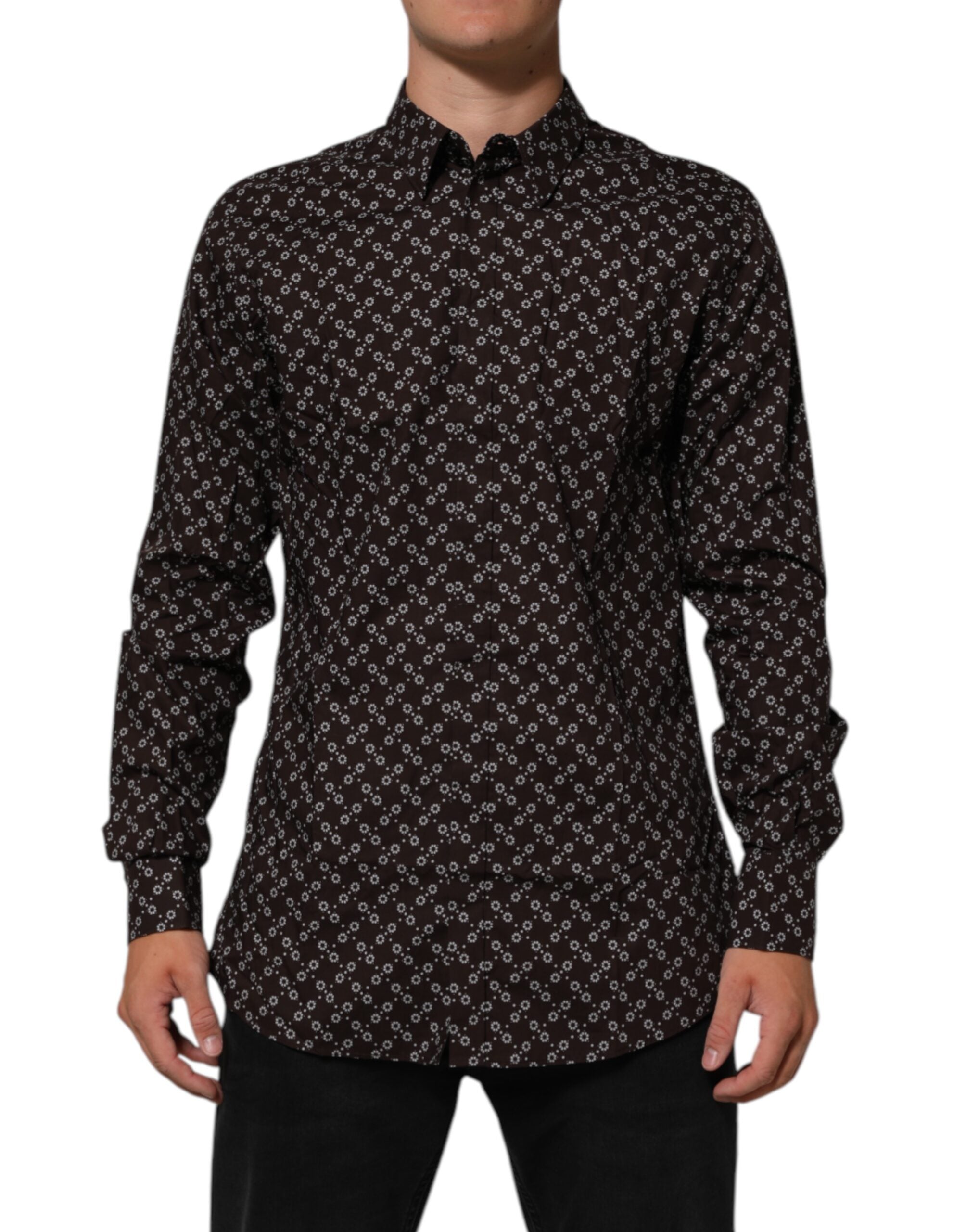 BrownFloral Collared GOLD Formal Dress Shirt