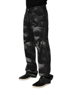 Black Marbled Effect Straight Men Denim Jeans