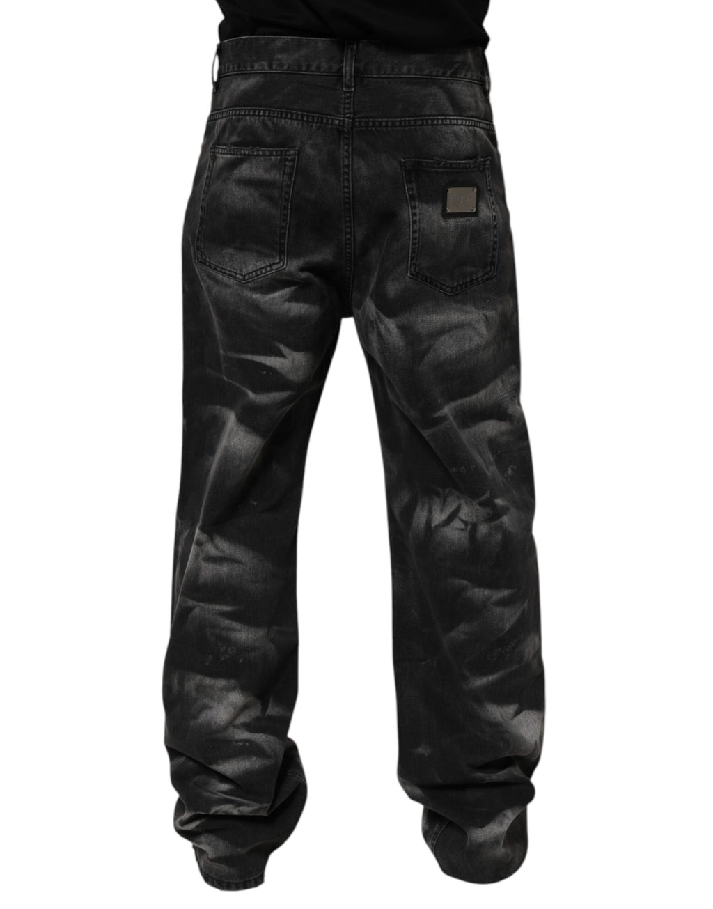 Black Marbled Effect Straight Men Denim Jeans