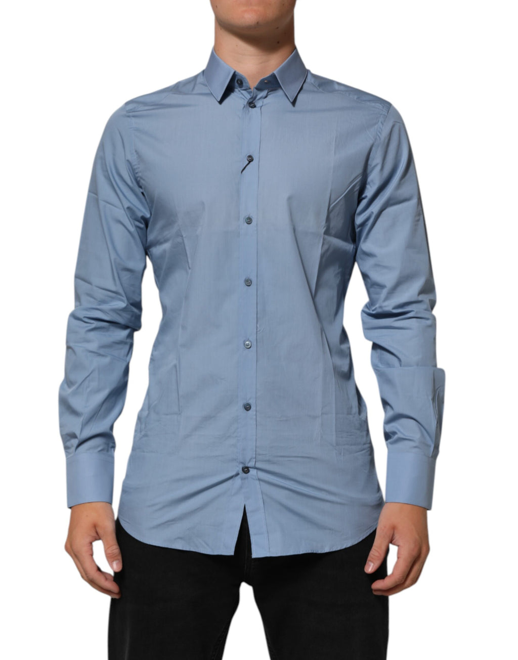 Blue Cotton Collared GOLD Formal Dress Shirt